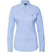 Ralph Lauren para mulher. 211664427001 Camisa oxford de corte justo em camisola de malha de algodão azul (XL), Casual, Manga comprida