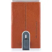 Piquadro , Porta-cartões de crédito em couro, sistema deslizante quadrado, laranja, unissex