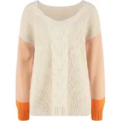 LASCANA Pullover 'Braid' creme / laranja / laranja claro