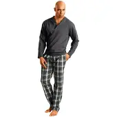H.I.S. Pijama comprido cinzento / verde