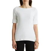 Ralph Lauren para mulher. 200654963007 T-shirt branca com gola de barco (S), Branco, Casual, Algodão, Manga 3/4