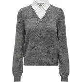 JDY Pullover 'DREA' cinzento escuro / branco
