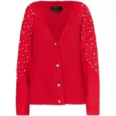 Faina Casaco de malha vermelho / branco pérola