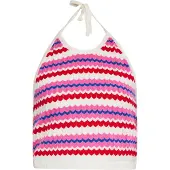 Ebeeza Top de malha azul / rosa / vermelho / branco