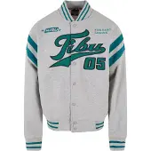 FUBU Casaco em moletão 'Varsity' acinzentado / petróleo / esmeralda / preto