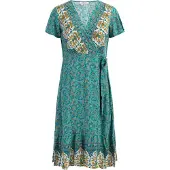 Usha Vestido turquesa / açafrão / esmeralda / branco