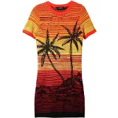 Desigual , Vestido curto malha palmeiras, Vermelho, M
