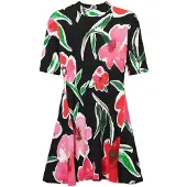 Desigual , Vestido curto skater flores, Viscose, Preto, S