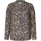 Dea Kudibal Blusa 'Visti' azul noturno / genciana / castanho claro / branco