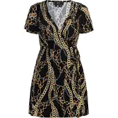 Faina Vestido castanho claro / preto / branco