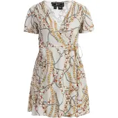 Faina Vestido castanho / cinzento-prateado / laranja / branco pérola