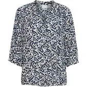 Ichi Blusa 'IHMarrakech' ecru / azul noturno