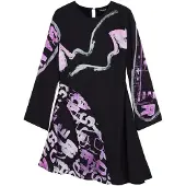 Desigual , Vestido curto assimétrico com letras, PoliÉSter, Preto, S