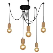 Searchlight Candeeiro suspenso Spinny, aranha, Ø 28 cm, 5 lâmpadas, madeira de