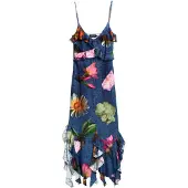 Desigual , Vestido midi floral, PoliÉSter, Azul, L