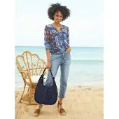 HEINE Blusa azul / marinho / conhaque / branco