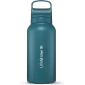 LifeStraw Go Laguna Teal GOST-1L-TEAL Stainless Steel, garrafa de água com filtro de 2 fases, 1L