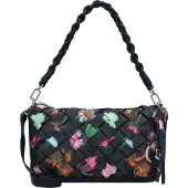 Desigual , Bolsa pequena com flores trançadas, Poliuretano, Preto, U