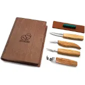 BeaverCraft Set of 4 Knives S09 Book, conjunto para talhar madeira com livro de armazenamento em madeira