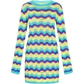 IZIA Vestido de malha azul / azul claro / lima / vermelho
