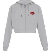 MyMo ROCKS Casaco em moletão 'Comfy' cinzento / vermelho rubi