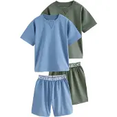Next Pijama azul céu / verde escuro / branco