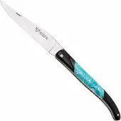 Laguiole En Aubrac Ebony, Larimar Inlay, Handcarved Plates, navalha, 12 cm