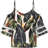 Faina Blusa 'Fashion Look' verde escuro / vermelho / preto / branco