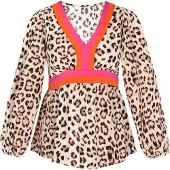 Faina Blusa 'Fashion Look' castanho / magenta / preto / branco casca de ovo