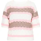 Usha Pullover 'Fashion Look' castanho / cor-de-rosa / branco
