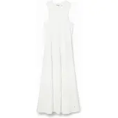 Desigual , Vestido midi patchwork canelado, Viscose, Branco, L