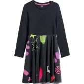 Desigual , Vestido combinado estrelas, AlgodÃO, Preto, 7/8
