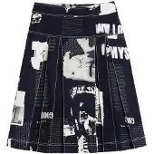 Desigual , Saia midi plissada jornal, AlgodÃO, Preto, XS