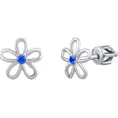 Silvego Orecchini Argento Fiore Zircone Blu su Vite — Orecchini