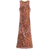 Desigual , Vestido drapeado floral, Poliamida, Marrom, L