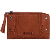 Desigual , Carteira média bordada com efeito de pele, Poliuretano, Marrom, U