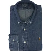 Ralph Lauren Camisa azul ganga / conhaque / branco
