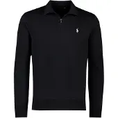 Ralph Lauren para homem. 710P06234001 Camisola de malha dupla com fecho de correr curto, preta (S), Preto, Casual, Algodão, Clássico