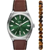 Fossil Relógios analógicos 'EVERETT' castanho escuro / verde escuro / prata