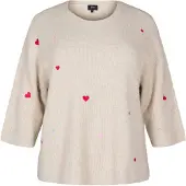 Zizzi Pullover 'MSUNNY HEART' estuque / azul claro / rosa claro / vermelho