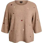 Zizzi Pullover 'Sunny Heart' castanho claro / vermelho / branco