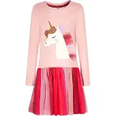Happy girls Vestido cor-de-rosa / pitaya / vermelho fogo / branco