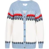 Usha Casaco de malha oversized azul céu / vermelho / preto / offwhite