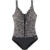 LASCANA Fato de banho modelador 'Powder' brocado / preto / branco