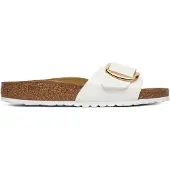 Birkenstock para mulher. 1019814 Sandálias Madrid Big Buckle Birko-Flor (Ajuste Estreito) branco (39), Plano, Nenhum, Casual, Charão