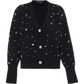 Faina Casaco de malha azul / esmeralda / preto / branco pérola