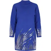 Faina Vestido de malha azul real / prata