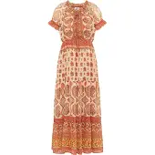 Usha Vestido bege / castanho / laranja