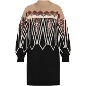 IZIA Vestido de malha bege / castanho / ouro / preto