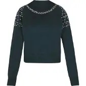 Faina Pullover verde escuro / branco pérola